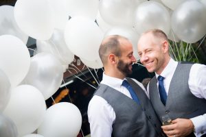 two grooms wedding balloon pic