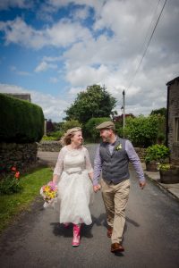 bride and groom walking shot