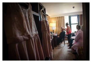 bridal preparations dresses hung up