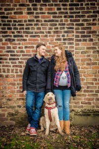 dog looking at camera couple looking at each other