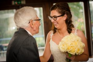 bride greets family