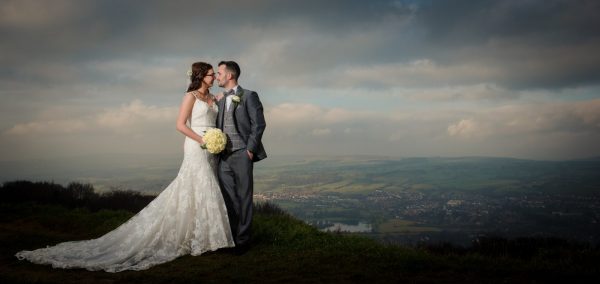 panoramic shot of newlyweds over chevin
