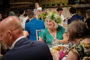 lady wearing flower girl head dress