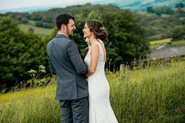 bride and groom in yorkshire view