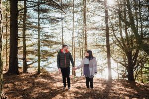 engagement photos in the trees