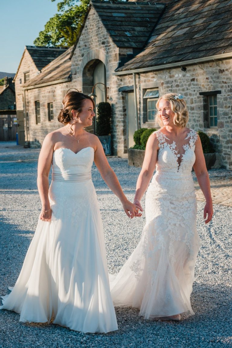 brides take a walk in the evening