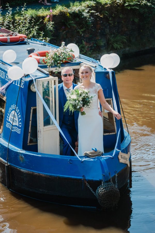 bride arrives by barge at standedge tunnel