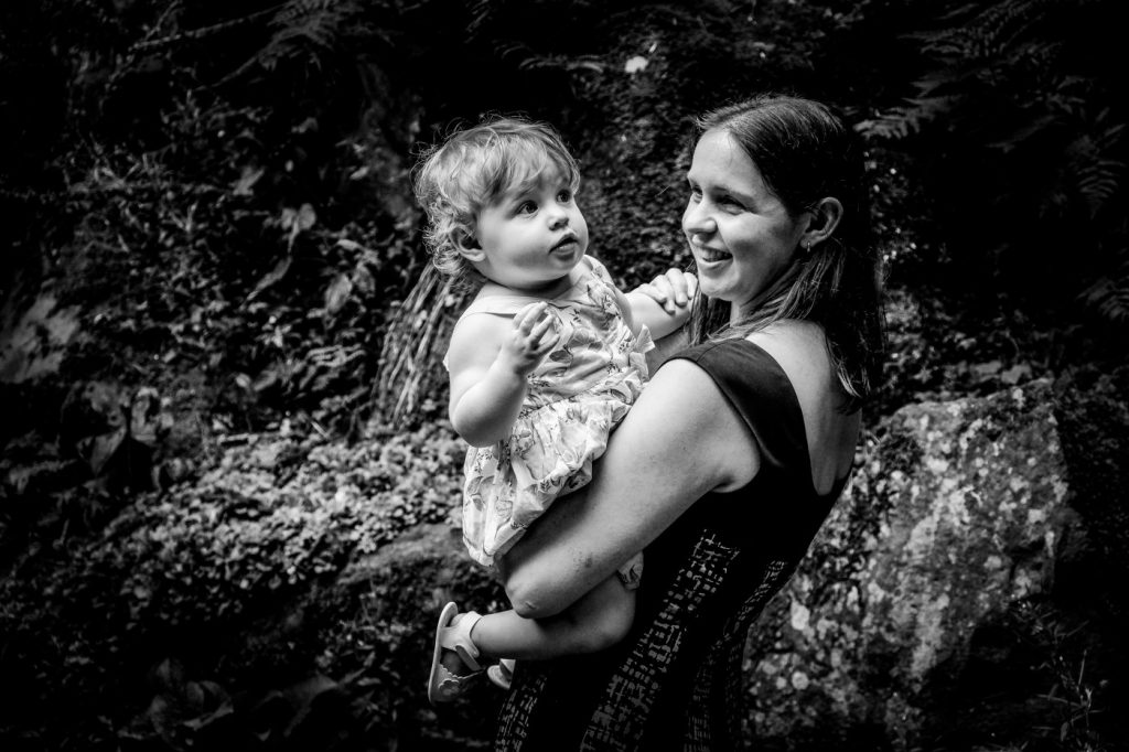 black and white image of mum and baby